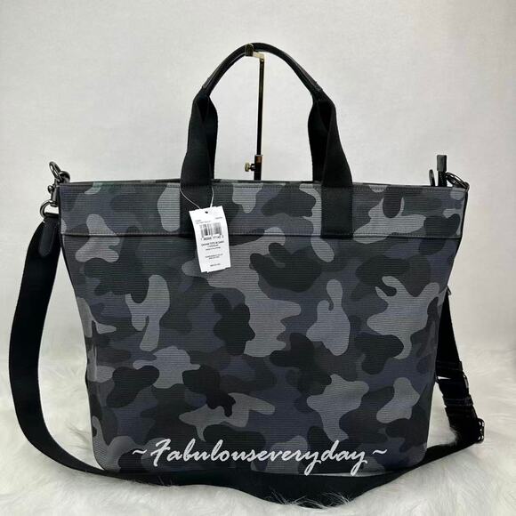 Coach Tote 38 Crossbody Bag Camo Print In Canvas/Gunmetal/Grey Multi CY805 NWT - Picture 3 of 10